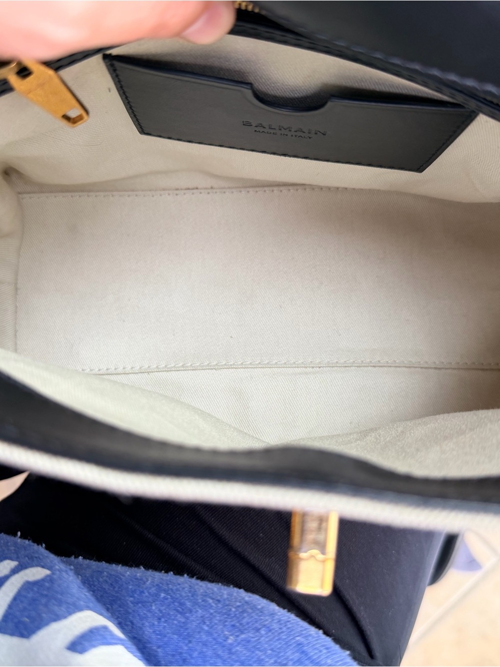 Balmain B-Buzz Cream Canvas and Tan Leather Logo Satchel - Picture 10 of 15